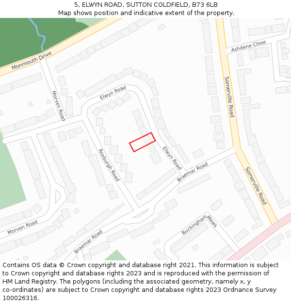 5, ELWYN ROAD, SUTTON COLDFIELD, B73 6LB: Location map and indicative extent of plot