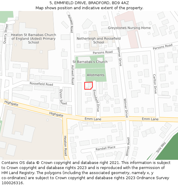 5, EMMFIELD DRIVE, BRADFORD, BD9 4AZ: Location map and indicative extent of plot