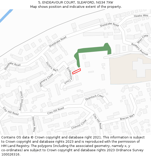 5, ENDEAVOUR COURT, SLEAFORD, NG34 7XW: Location map and indicative extent of plot