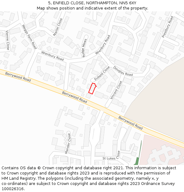 5, ENFIELD CLOSE, NORTHAMPTON, NN5 6XY: Location map and indicative extent of plot