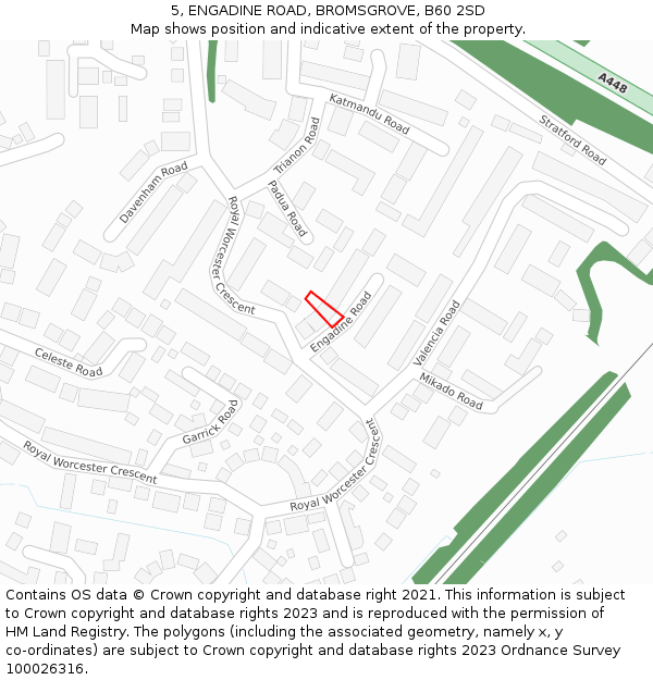 5, ENGADINE ROAD, BROMSGROVE, B60 2SD: Location map and indicative extent of plot