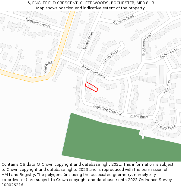 5, ENGLEFIELD CRESCENT, CLIFFE WOODS, ROCHESTER, ME3 8HB: Location map and indicative extent of plot