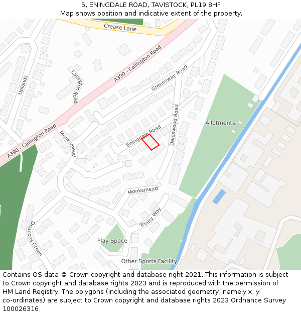 5, ENINGDALE ROAD, TAVISTOCK, PL19 8HF: Location map and indicative extent of plot