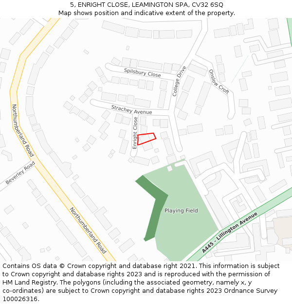 5, ENRIGHT CLOSE, LEAMINGTON SPA, CV32 6SQ: Location map and indicative extent of plot