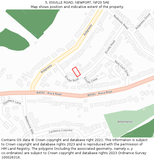 5, ENVILLE ROAD, NEWPORT, NP20 5AE: Location map and indicative extent of plot