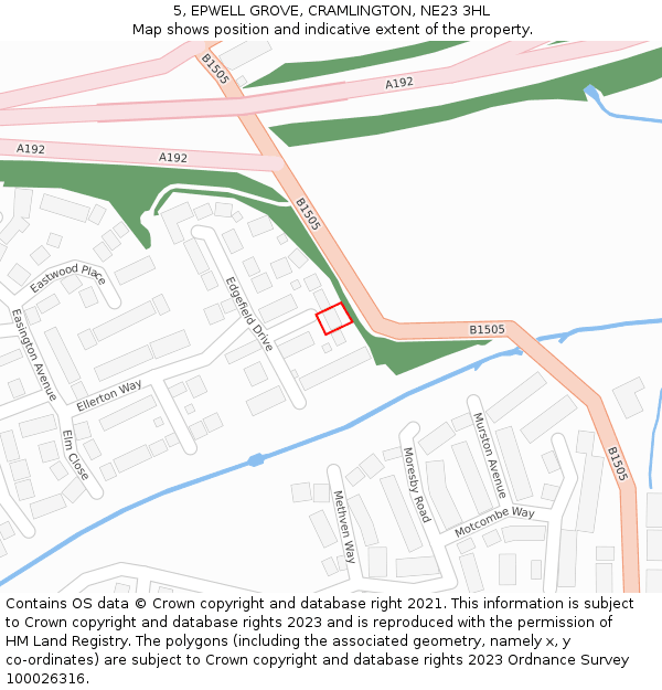 5, EPWELL GROVE, CRAMLINGTON, NE23 3HL: Location map and indicative extent of plot