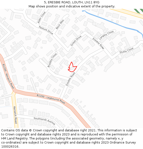 5, ERESBIE ROAD, LOUTH, LN11 8YG: Location map and indicative extent of plot