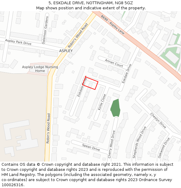 5, ESKDALE DRIVE, NOTTINGHAM, NG8 5GZ: Location map and indicative extent of plot