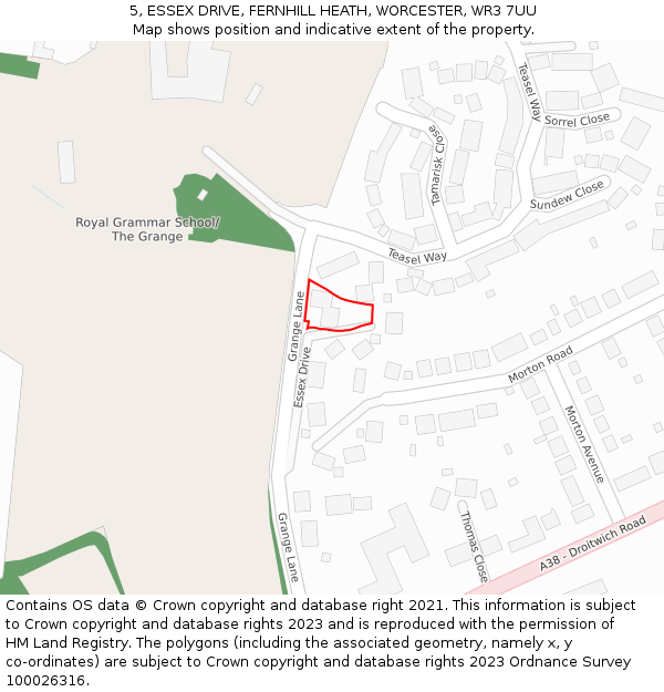 5, ESSEX DRIVE, FERNHILL HEATH, WORCESTER, WR3 7UU: Location map and indicative extent of plot