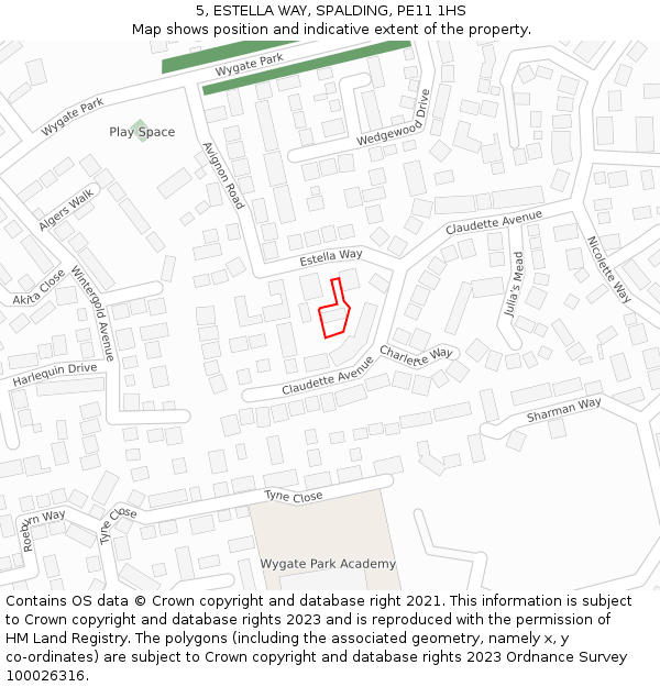 5, ESTELLA WAY, SPALDING, PE11 1HS: Location map and indicative extent of plot