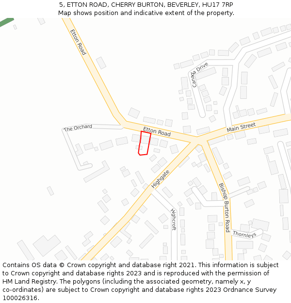 5, ETTON ROAD, CHERRY BURTON, BEVERLEY, HU17 7RP: Location map and indicative extent of plot