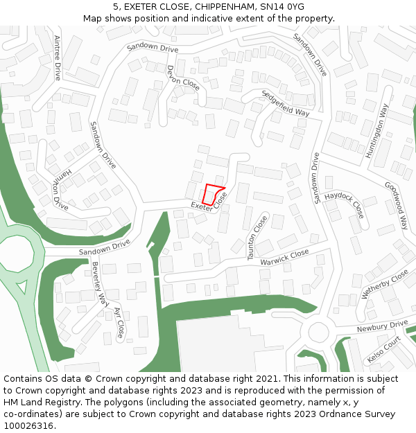 5, EXETER CLOSE, CHIPPENHAM, SN14 0YG: Location map and indicative extent of plot