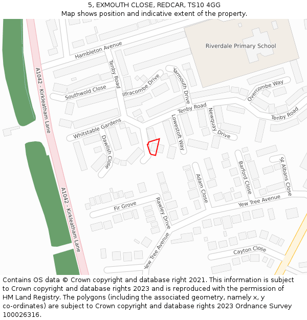 5, EXMOUTH CLOSE, REDCAR, TS10 4GG: Location map and indicative extent of plot