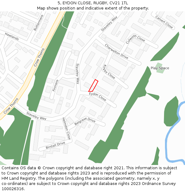 5, EYDON CLOSE, RUGBY, CV21 1TL: Location map and indicative extent of plot