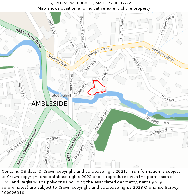5, FAIR VIEW TERRACE, AMBLESIDE, LA22 9EF: Location map and indicative extent of plot