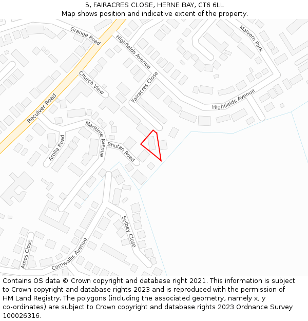 5, FAIRACRES CLOSE, HERNE BAY, CT6 6LL: Location map and indicative extent of plot