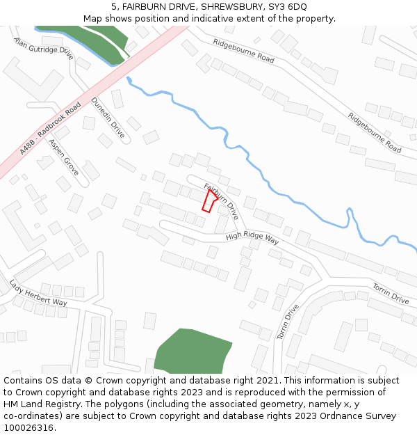 5, FAIRBURN DRIVE, SHREWSBURY, SY3 6DQ: Location map and indicative extent of plot