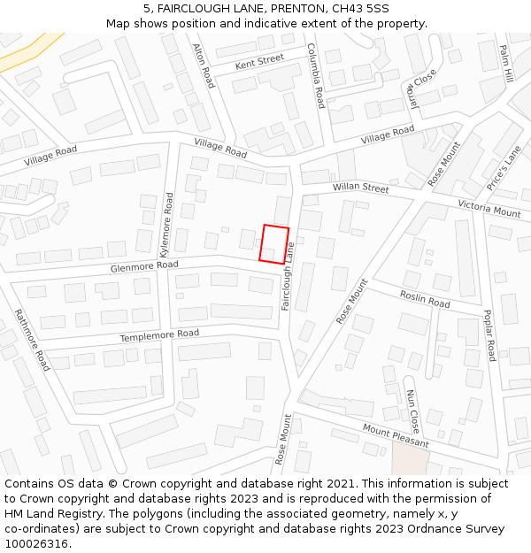 5, FAIRCLOUGH LANE, PRENTON, CH43 5SS: Location map and indicative extent of plot