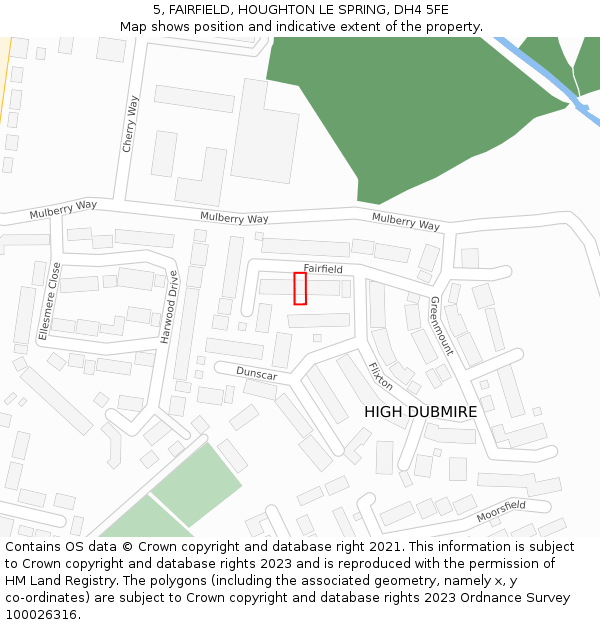 5, FAIRFIELD, HOUGHTON LE SPRING, DH4 5FE: Location map and indicative extent of plot