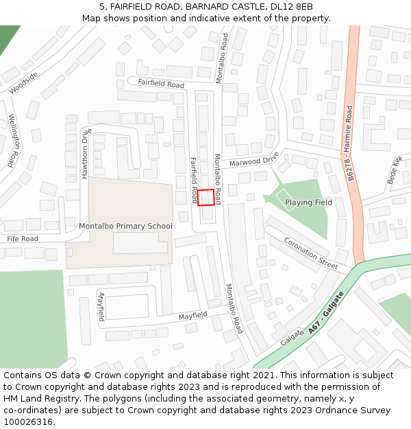 5, FAIRFIELD ROAD, BARNARD CASTLE, DL12 8EB: Location map and indicative extent of plot