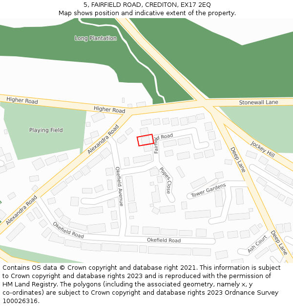 5, FAIRFIELD ROAD, CREDITON, EX17 2EQ: Location map and indicative extent of plot