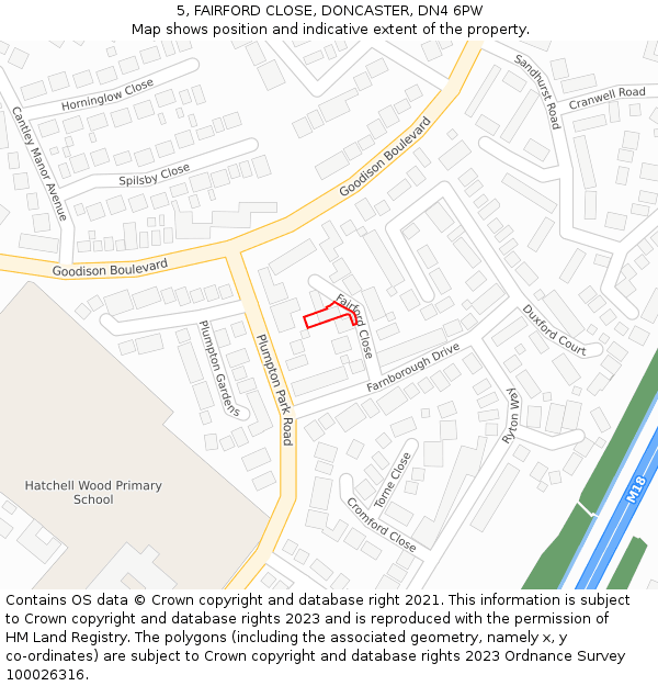 5, FAIRFORD CLOSE, DONCASTER, DN4 6PW: Location map and indicative extent of plot