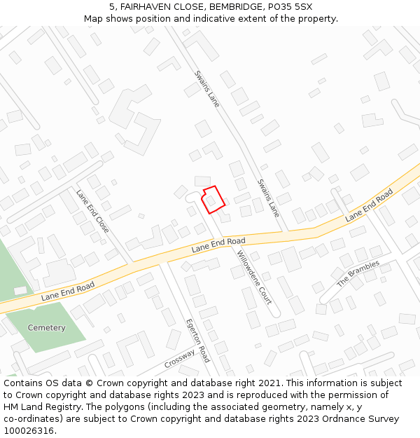 5, FAIRHAVEN CLOSE, BEMBRIDGE, PO35 5SX: Location map and indicative extent of plot
