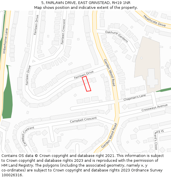5, FAIRLAWN DRIVE, EAST GRINSTEAD, RH19 1NR: Location map and indicative extent of plot