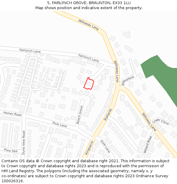 5, FAIRLYNCH GROVE, BRAUNTON, EX33 1LU: Location map and indicative extent of plot