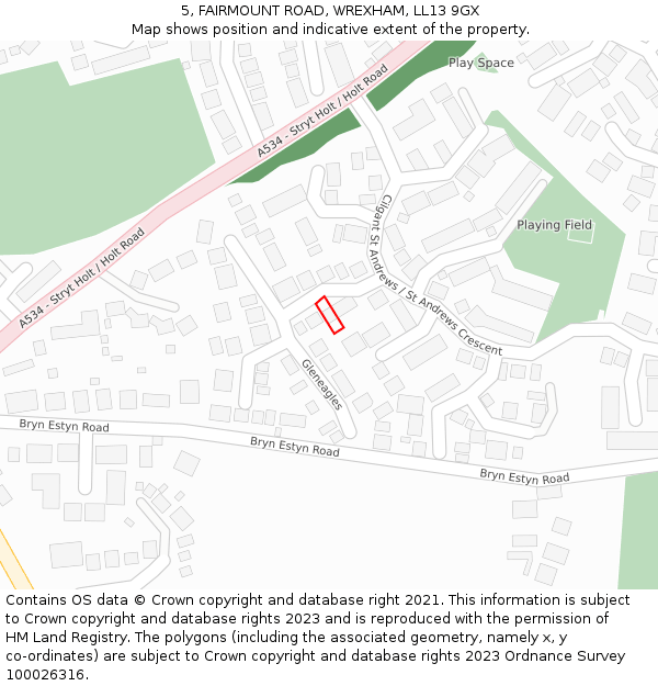 5, FAIRMOUNT ROAD, WREXHAM, LL13 9GX: Location map and indicative extent of plot