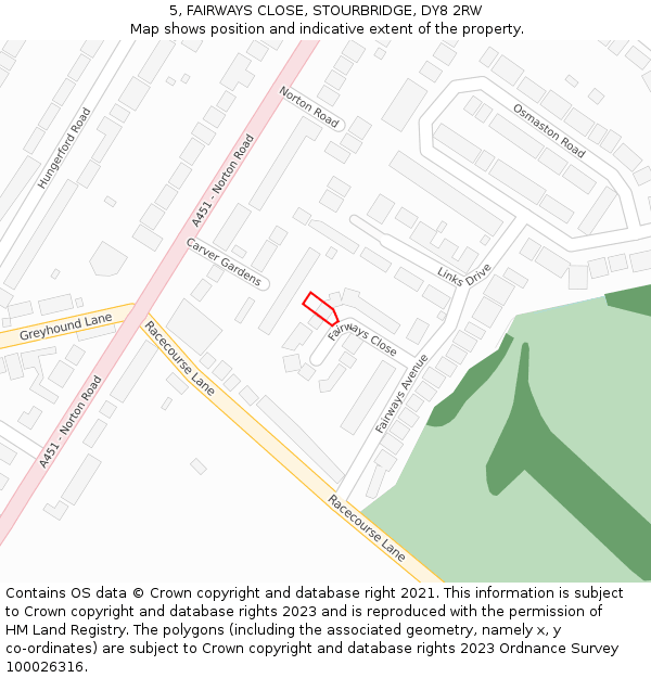 5, FAIRWAYS CLOSE, STOURBRIDGE, DY8 2RW: Location map and indicative extent of plot