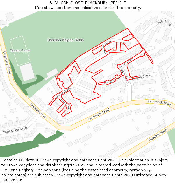 5, FALCON CLOSE, BLACKBURN, BB1 8LE: Location map and indicative extent of plot