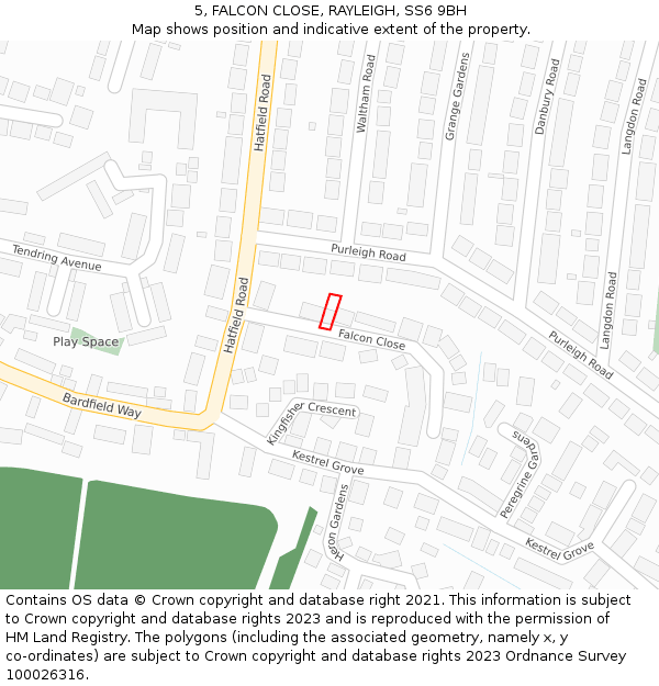 5, FALCON CLOSE, RAYLEIGH, SS6 9BH: Location map and indicative extent of plot