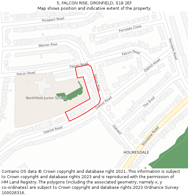 5, FALCON RISE, DRONFIELD, S18 2EF: Location map and indicative extent of plot