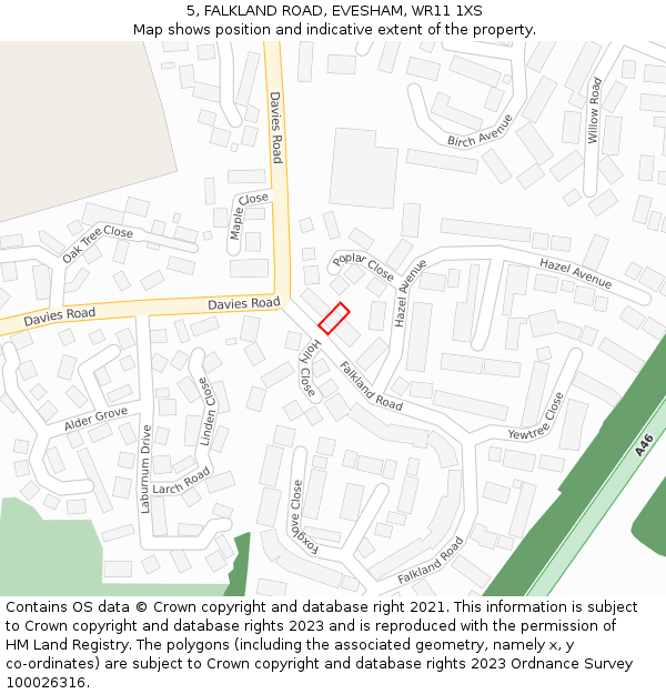 5, FALKLAND ROAD, EVESHAM, WR11 1XS: Location map and indicative extent of plot