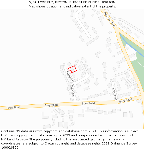 5, FALLOWFIELD, BEYTON, BURY ST EDMUNDS, IP30 9BN: Location map and indicative extent of plot