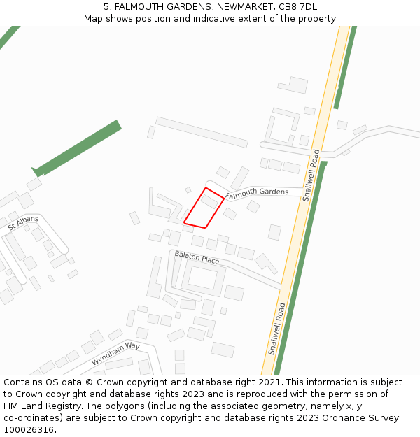 5, FALMOUTH GARDENS, NEWMARKET, CB8 7DL: Location map and indicative extent of plot