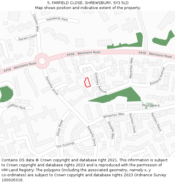 5, FARFIELD CLOSE, SHREWSBURY, SY3 5LD: Location map and indicative extent of plot