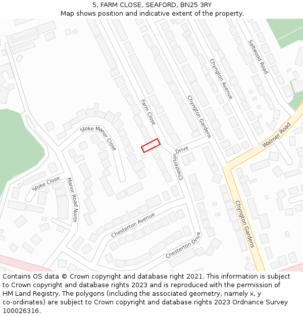 5, FARM CLOSE, SEAFORD, BN25 3RY: Location map and indicative extent of plot