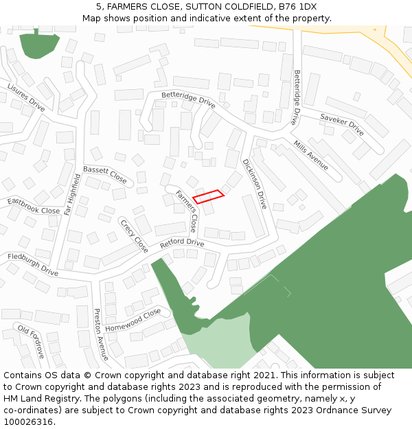 5, FARMERS CLOSE, SUTTON COLDFIELD, B76 1DX: Location map and indicative extent of plot