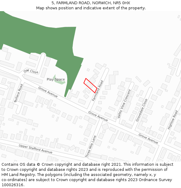 5, FARMLAND ROAD, NORWICH, NR5 0HX: Location map and indicative extent of plot