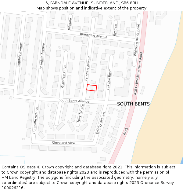 5, FARNDALE AVENUE, SUNDERLAND, SR6 8BH: Location map and indicative extent of plot