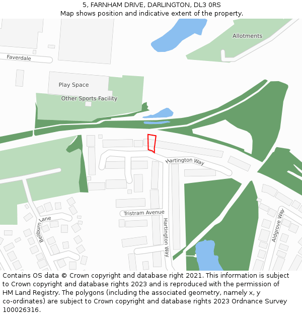 5, FARNHAM DRIVE, DARLINGTON, DL3 0RS: Location map and indicative extent of plot