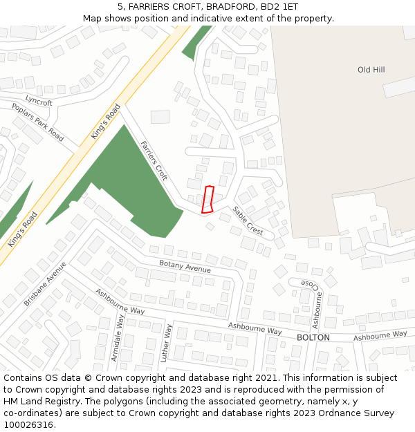 5, FARRIERS CROFT, BRADFORD, BD2 1ET: Location map and indicative extent of plot