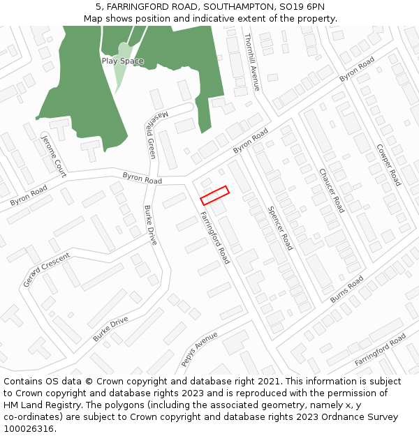 5, FARRINGFORD ROAD, SOUTHAMPTON, SO19 6PN: Location map and indicative extent of plot