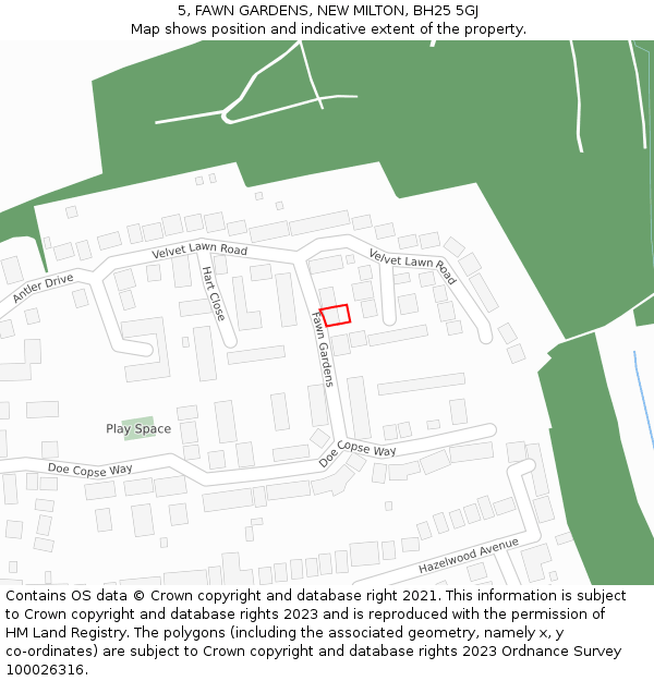 5, FAWN GARDENS, NEW MILTON, BH25 5GJ: Location map and indicative extent of plot