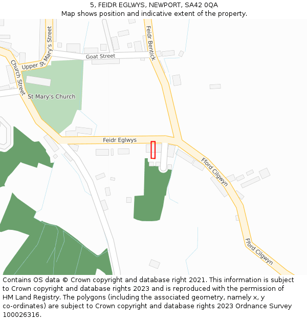 5, FEIDR EGLWYS, NEWPORT, SA42 0QA: Location map and indicative extent of plot