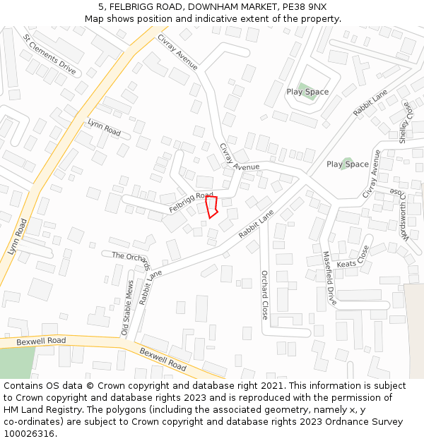 5, FELBRIGG ROAD, DOWNHAM MARKET, PE38 9NX: Location map and indicative extent of plot