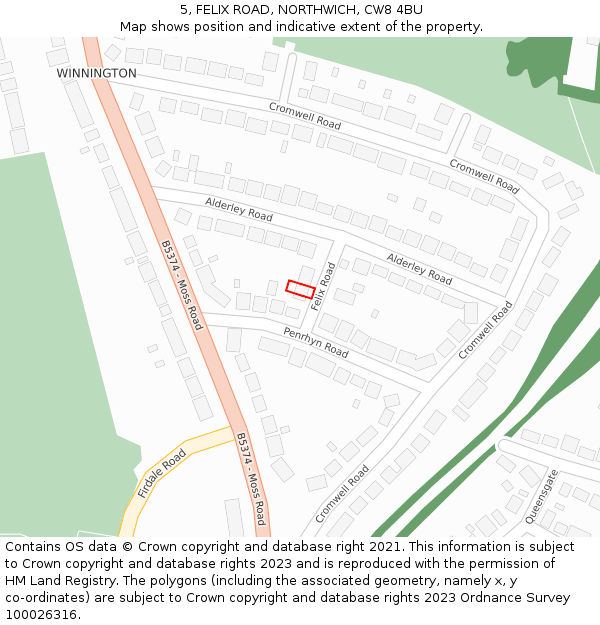 5, FELIX ROAD, NORTHWICH, CW8 4BU: Location map and indicative extent of plot