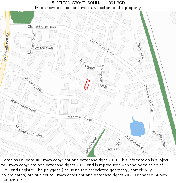 5, FELTON GROVE, SOLIHULL, B91 3GD: Location map and indicative extent of plot